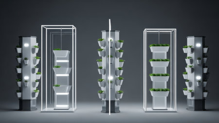 3d render of modern building with green plants in glass vasesの素材