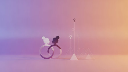 Conceptual image with a pair of wedding rings and a key.の素材