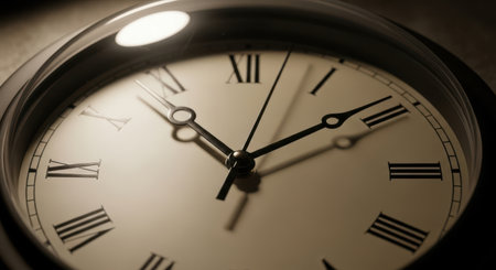 Clock face close up. Time is passing concept. Selective focus.の素材