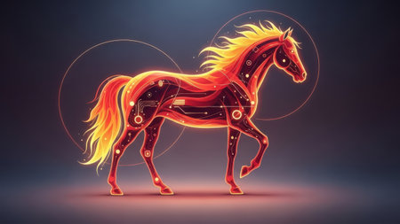 Horse in neon style. 3d rendering, 3d illustration.の素材