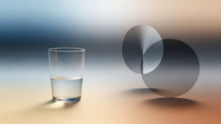 Glass of water on a blurred background. 3d render illustration.の素材