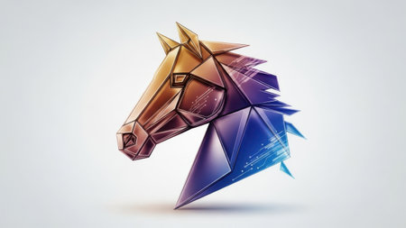 Abstract polygonal horse on white background. 3D rendering.の素材