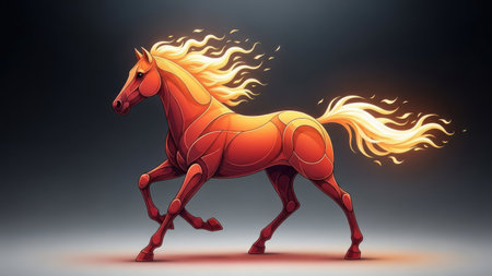 Horse with long mane and tail. Vector 3d illustrationの素材
