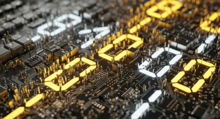 Close-up view of a modern GPU card circuit. 3D renderingの素材