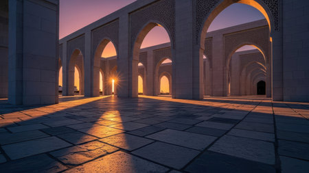 Sunset view of Hassan II Mosque in Casablanca, Moroccoの素材