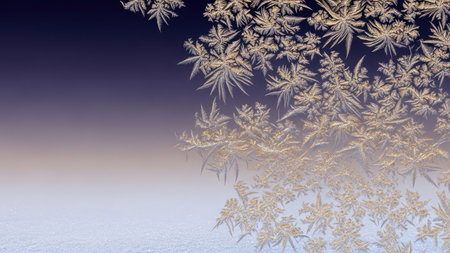 Frosty pattern on the window. Winter background. 3D illustrationの素材