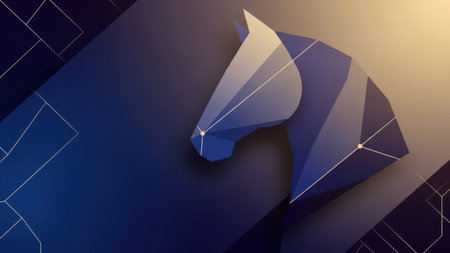 Abstract polygonal horse on a blue background. 3d renderingの素材