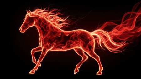 Horse in the fire on a black background. 3d renderingの素材