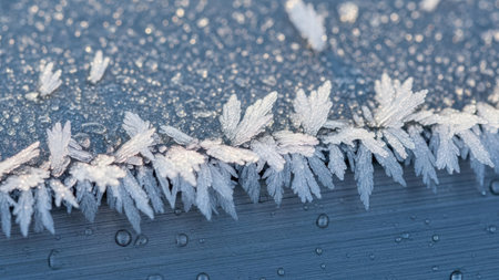 Frost on a car windshield, close-up, macro.の素材