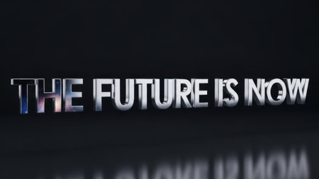 The Future is now - 3D render text on black background.の素材