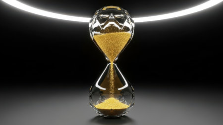 Hourglass with yellow sand on a black background. 3d renderingの素材