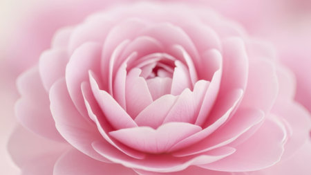 Detailed view of layered pink camellia flower, showcasing soft texture and gentle curves of its petals.の素材