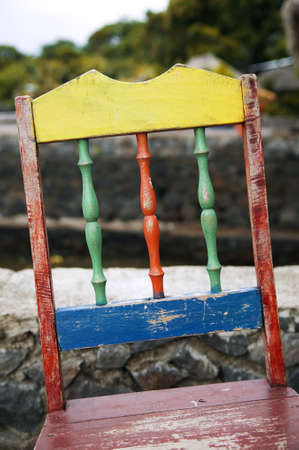 Back of a colorful chair with peeling paint in Nicaraguaの写真素材