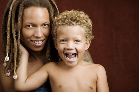 African American mother and biracial sonの写真素材
