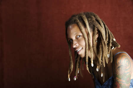 Pretty African American Woman with Hair in Dreadlocksの写真素材