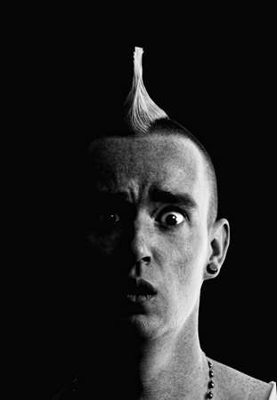 Confused Man with a Tall Pointed Mohawkの写真素材