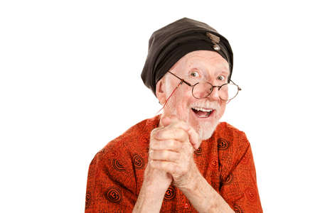 Happy senior guru with his hands clasped