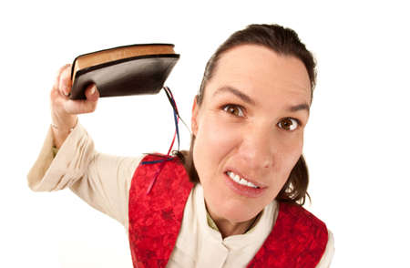 Funny female pastor using Bible as a weapon