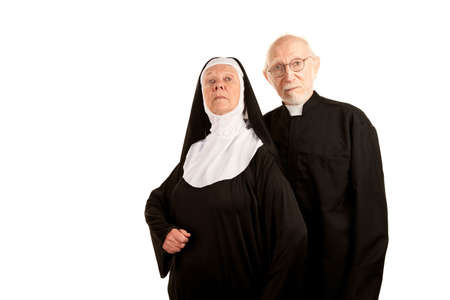 Portrait of funny Catholic priest and nunの写真素材