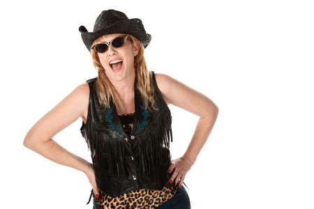 Female gang member on white background