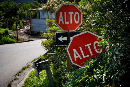 Alto signs at intersection in Santa Elena Costa Ricaの写真素材