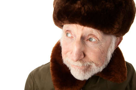 Senior Russian Man in Fur Cap and jacketの写真素材