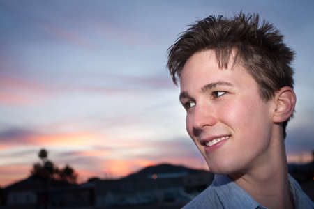 Smiling Caucasian man in an outdoor locationの写真素材