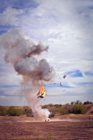 Movie special effects exploding appliance in a desert