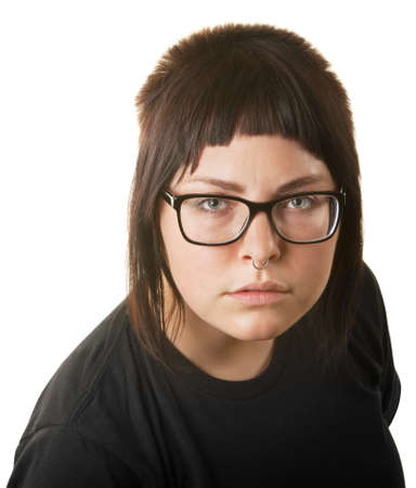 Young lady with nose ring staring ahead