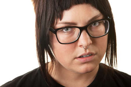 Aggravated young European teenager with nose ring