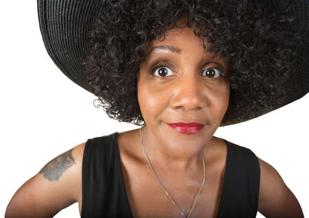 Cheerful mature Black woman on isolated backgroundの写真素材