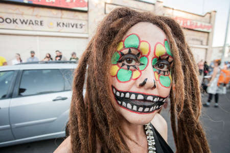 TUCSON, AZ/USA - NOVEMBER 09: Unidentified young woman with dreadlocks facepaint at the All Souls...