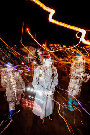 TUCSON, AZ/USA - NOVEMBER 09: Effect shot of unidentified performers at the All Souls Procession on November 09, 2014 in Tucson, AZ, USA.のeditorial素材
