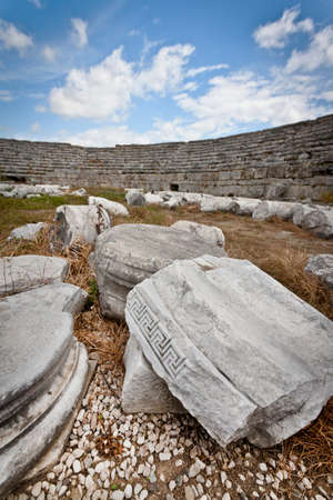 Carved Stone among the ruins of Perga colosseum