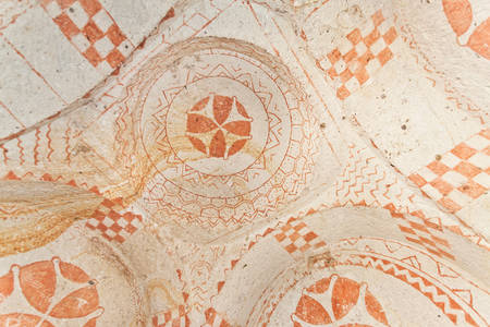 Detail of cross frescoe from Cappadocia church in Turkeyの写真素材