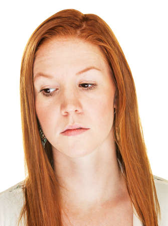 Close up of isolated disappointed Caucasian female