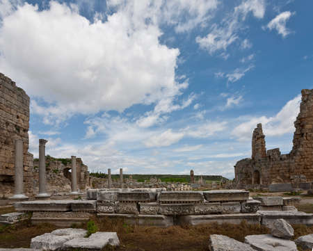 Ancient Ruins of Perga with Sky and Hellenistic Gates on the Rightの写真素材