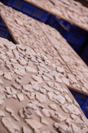 Stone and ceramic shards at archeological site in Turkeyの写真素材