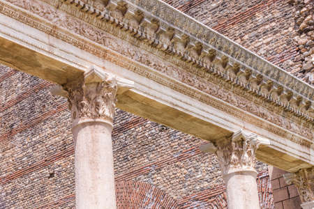 Two Corinthian columns and header at the gymnasium in Sardis Turkeyの写真素材
