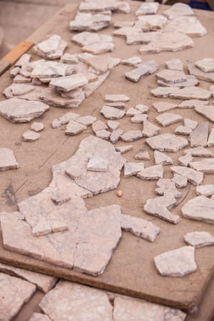 Reconstruction of marble tiles in progress at archeological site in Turkeyの写真素材