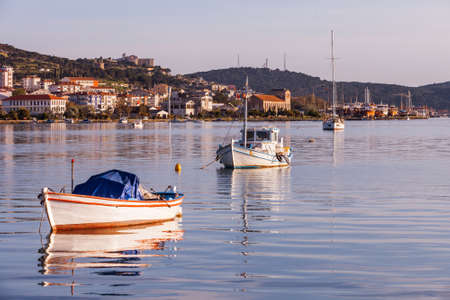 Coastal Turkish town of Ayvalik at sunsetの写真素材