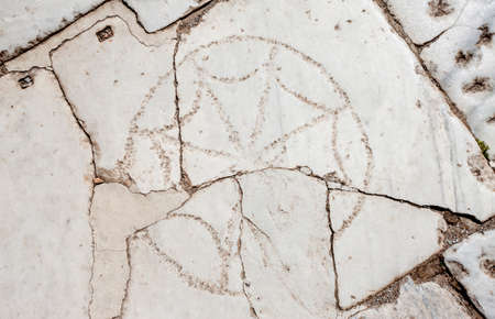 Ancient symbol of Christian community in stone at Ephesus in Turkeyの写真素材