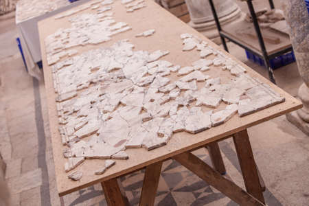 Painstaking reconstruction of ancient mural at archeological site in Turkeyの写真素材