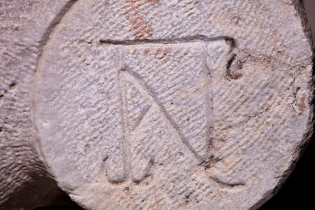 Symbol designating Christian fellowship at the ruins of Ephesus in Turkeyの写真素材