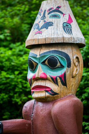 Detail of Tlingit Pointing Figure at Saxman Village near Ketchikanの写真素材