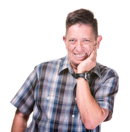 Closeup of Smiling Transgender Man on White Backgroundの写真素材