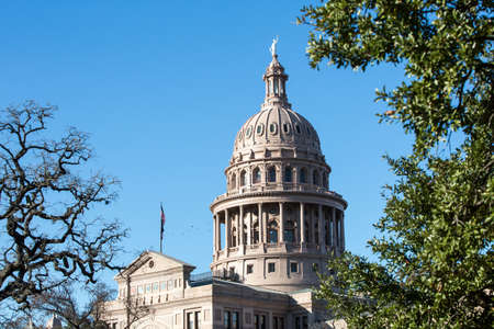 Texas Capitol dome in Austin with foreground treesの写真素材