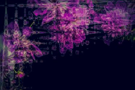 Designer panel with pink flowers visible through glass, on blue backgroundの写真素材