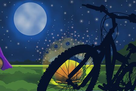 Cycling, night rest in nature, it is a great opportunity to increase tone, for further continuation of work activityの写真素材