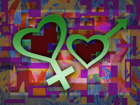 Two hearts, he and she, is an abstract depiction of the two human sexes that make up societの写真素材